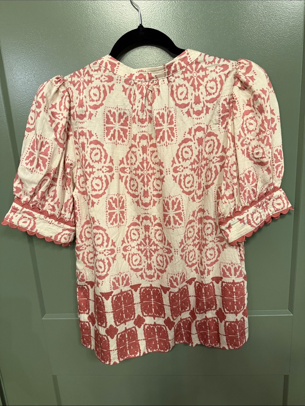 entro Pink and White Printed Puff Sleeve Blouse - Picture 6 of 6